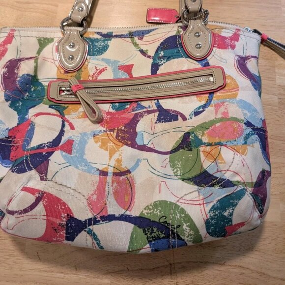 COACH *SALE* SIGNATURE POPPY EXCLUSIVE MULTICOLOR TOTE HANDBAG A1405-31142E - Picture 1 of 11
